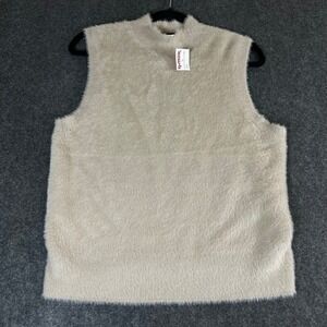 Bailey 44 Womens Eyelash Knit Mock Neck Sleeveless Sweater Vest Tan Beige Large